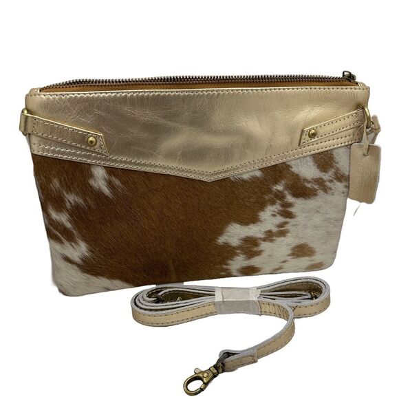 NWT Jane Marie Crossbody Bag Cowhide Western Gold Metallic Leather - Picture 1 of 5